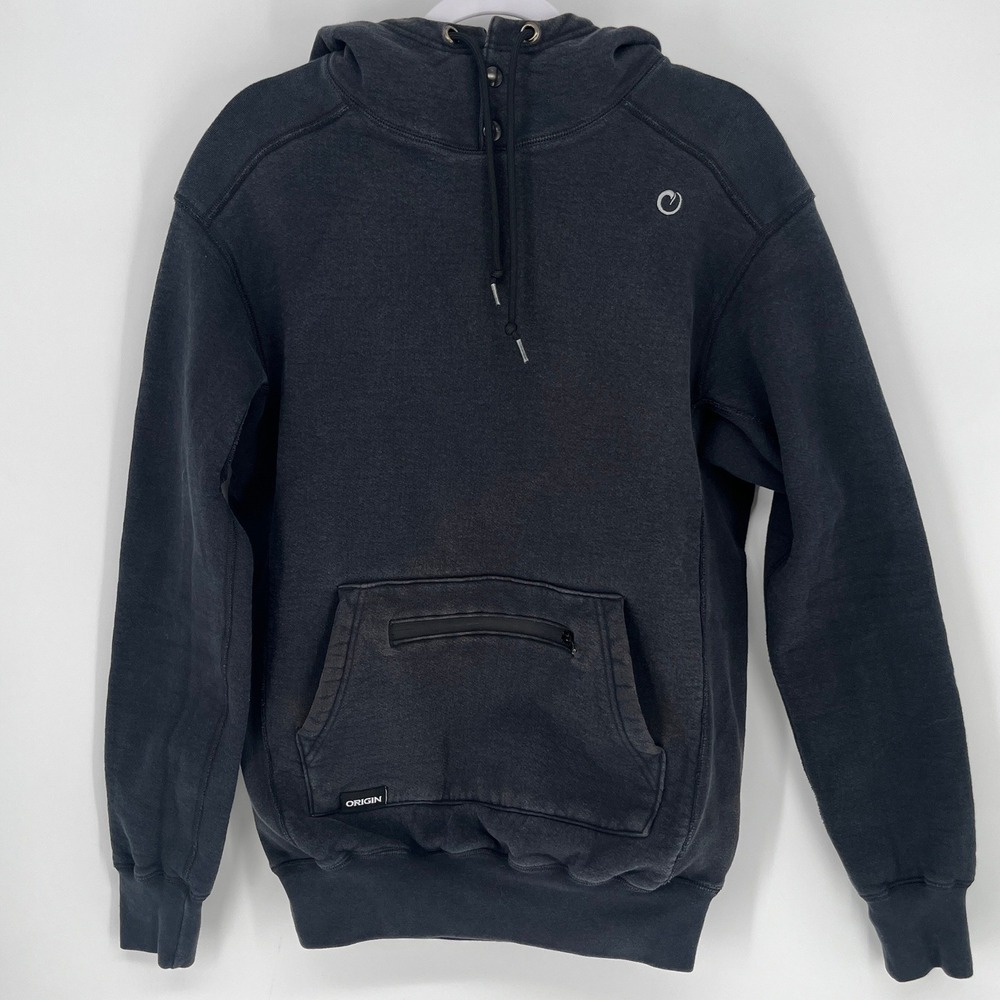 Origin OG Heavy Hoodie High Neck Hoodie Black Snap Button Zipper Pocket Mens SM - Picture 2 of 10